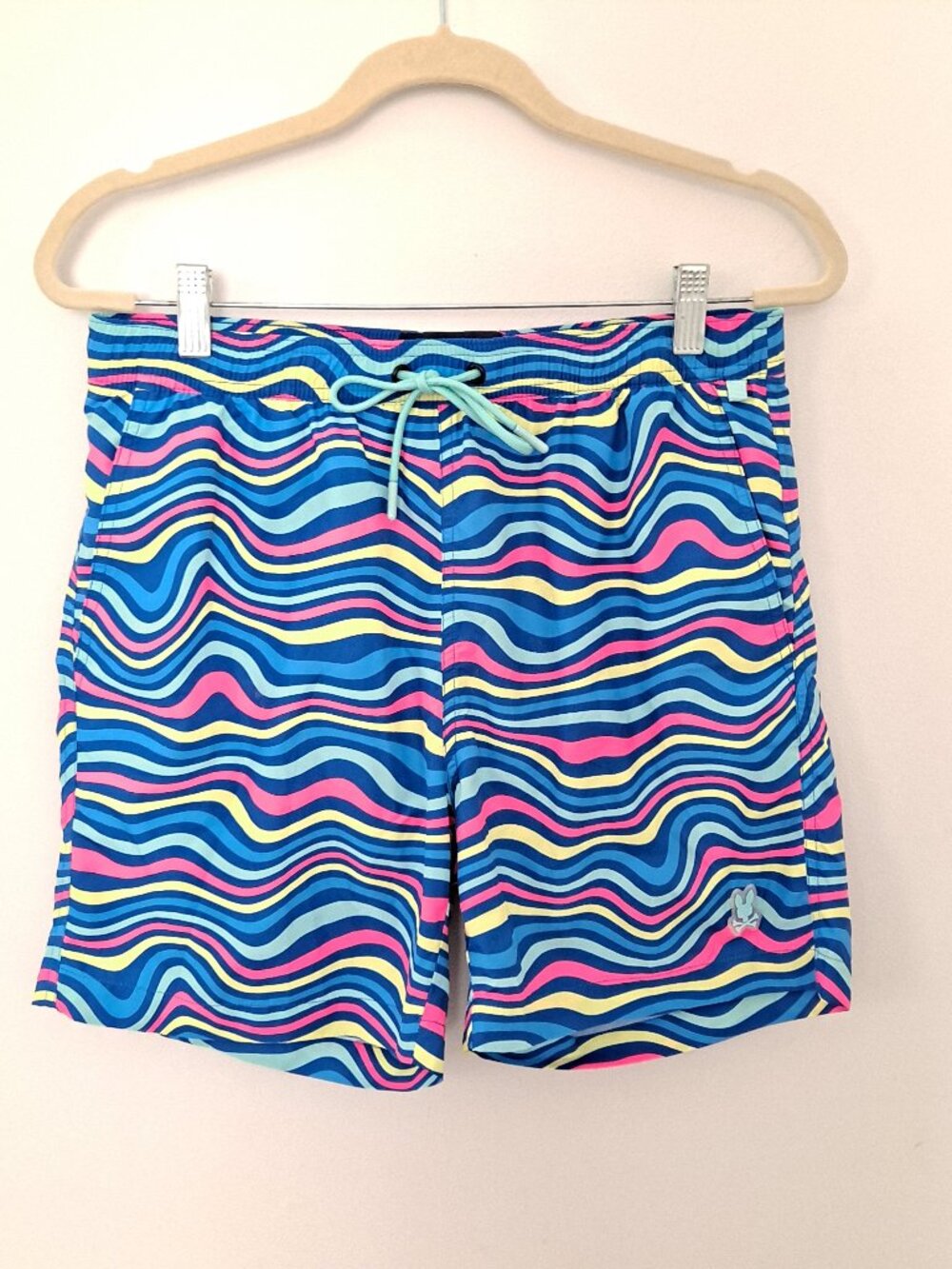 Psycho Bunny Psychedelic Striped Rainbow Swim Trunks Bright Swirl